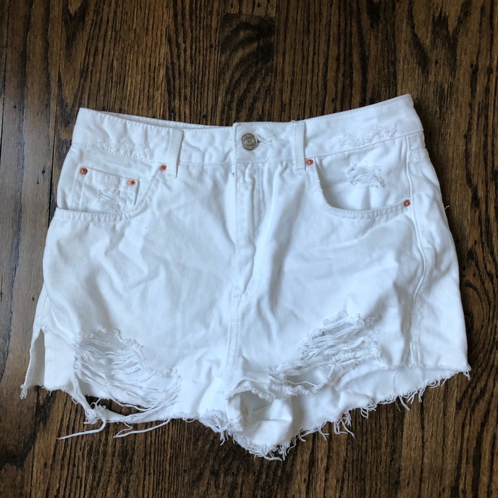 Topshop “Moto Mom” White Denim Shorts